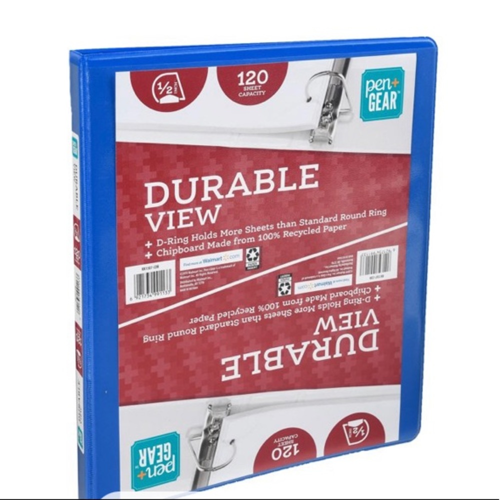 Pen + Gear 3-Ring Durable View Binder, 1/2 inch Binder Ring Size, Slant D Ring